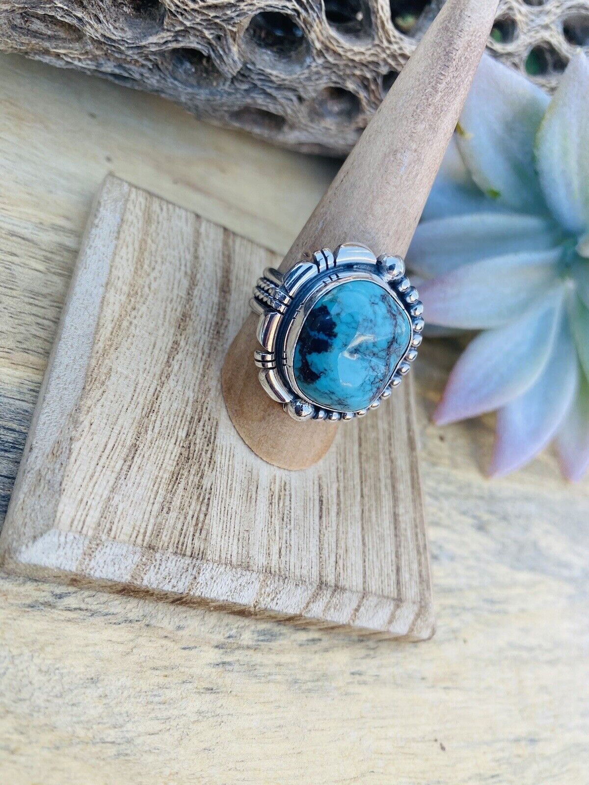 Navajo Royston Turquoise & Sterling Silver Ring Size 8.5