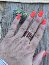 Load image into Gallery viewer, Zuni Sterling Silver Red Coral 5 Row Ring