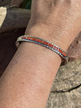 Load image into Gallery viewer, Navajo Sterling Silver &amp; Red Coral Cuff Bracelet Signed