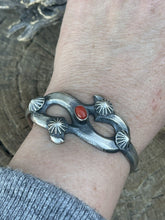 Load image into Gallery viewer, Navajo Natural Red Coral Sterling Silver Cuff By Artist Chimney Butte