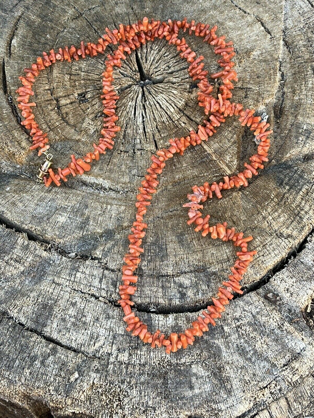 Navajo Sterling Silver Natural Coral Strand Bead 30 Inch Necklace