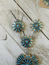 Load image into Gallery viewer, Zuni Sterling Silver &amp; Turquoise Needlepoint  Necklace &amp; Earring Set Signed