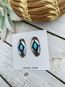 Navajo Turquoise & Sterling Silver Shadow Box Post Earrings