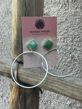 Load image into Gallery viewer, Navajo Tibetan Turquoise &amp; Sterling Silver Dangle Hoop Earrings