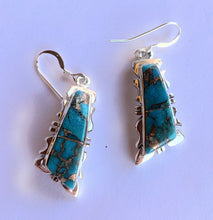 Load image into Gallery viewer, Navajo Turquoise Sterling Silver Copper Mohave Jagged Dangle Earrings