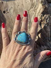 Load image into Gallery viewer, Navajo Classic Turquoise Sterling Southwestern Adjustable Ring Signed
