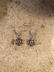 Zuni Petit Point Coral  Sterling Silver Dangle Earrings