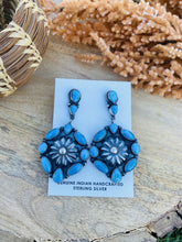 Load image into Gallery viewer, Navajo Morenci Turquoise &amp; Sterling Silver Cluster Dangle Earrings Signed