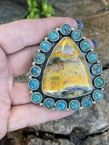 Navajo Turquoise & Bumble Bee Cluster Jumbo Ring Size 7