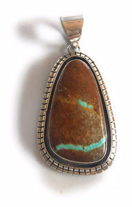 Navajo Ribbon Turquoise & Sterling Silver Pendant Signed E. Spencer