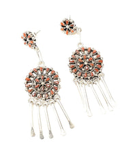 Load image into Gallery viewer, Zuni Sterling Silver Needlepoint Natural Red Coral Dangle Earrings