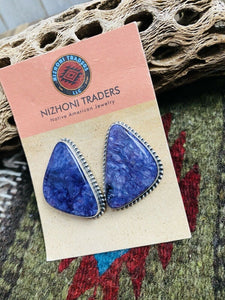 Navajo Charoite And Sterling Silver Post Earrings Signed