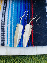 Load image into Gallery viewer, Navajo Turquoise &amp; Sterling Silver Feather Dangle Earrings