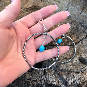 Navajo Sterling Silver Turquoise Dangle Hoop Earrings