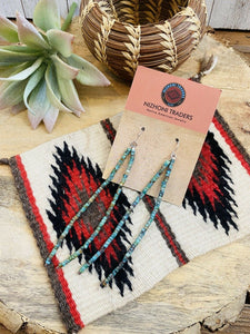 Navajo Turquoise Beaded Dangle Earrings 4.75”