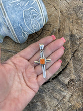 Load image into Gallery viewer, Navajo Sterling Silver &amp; Orange Spiny Shell  Cross Pendant Signed