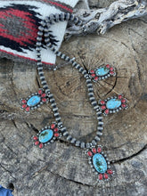 Load image into Gallery viewer, Navajo Sterling Kingman Turquoise Natural Red Coral Necklace Taos Collection