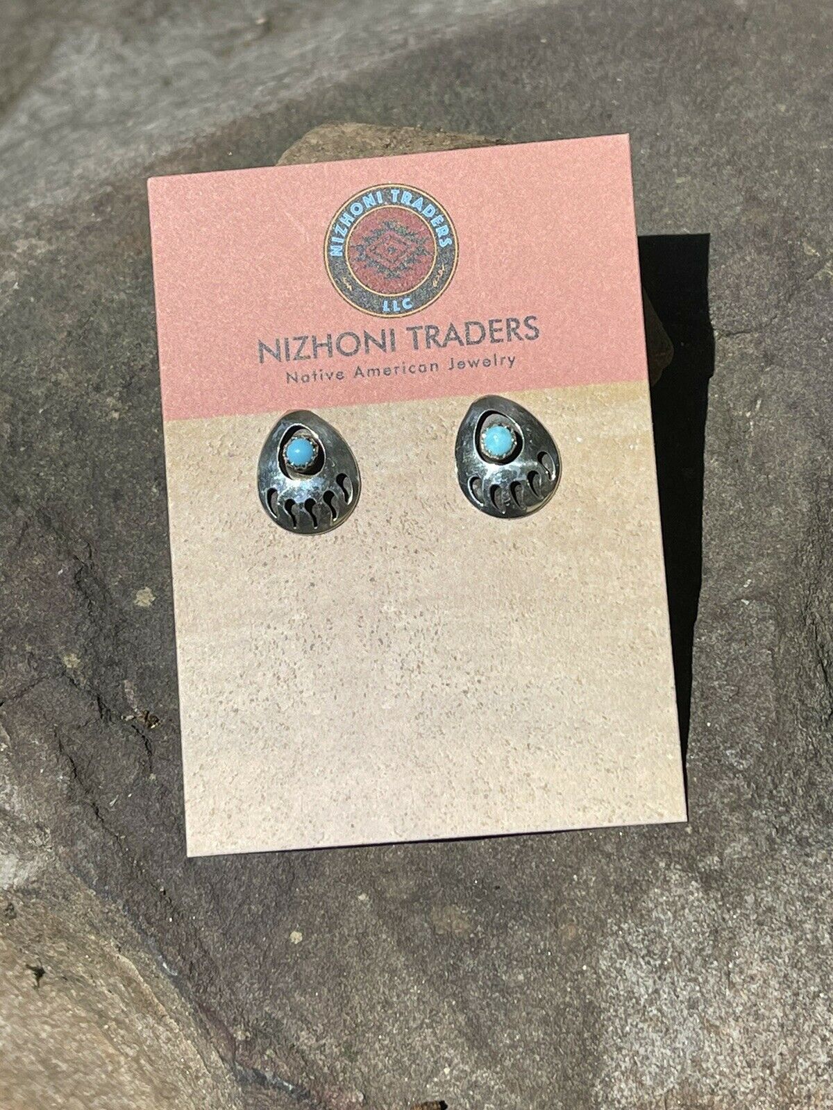 Navajo Sterling Silver And Turquoise Bear Paw Post Earrings