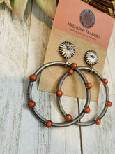 Load image into Gallery viewer, Navajo Orange Spiny &amp; Sterling Silver Dangle Hoop Earrings