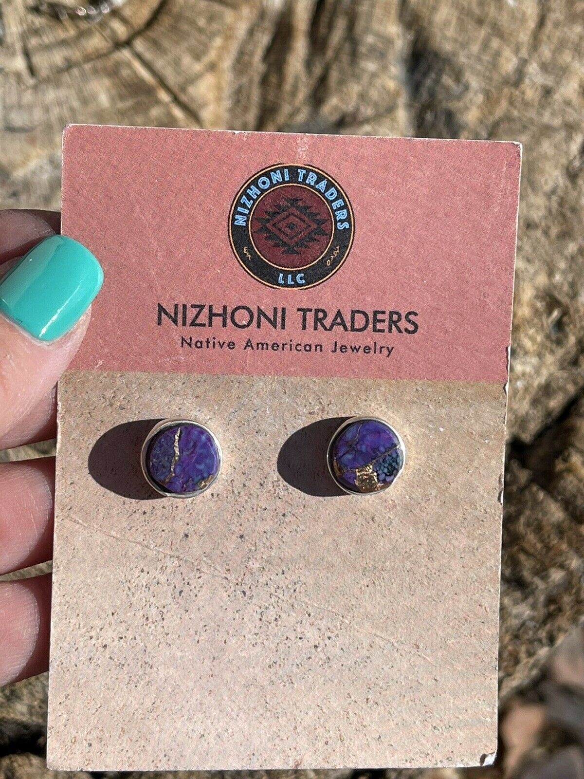 Navajo Sterling Silver Purple Dream Post Earrings Signed