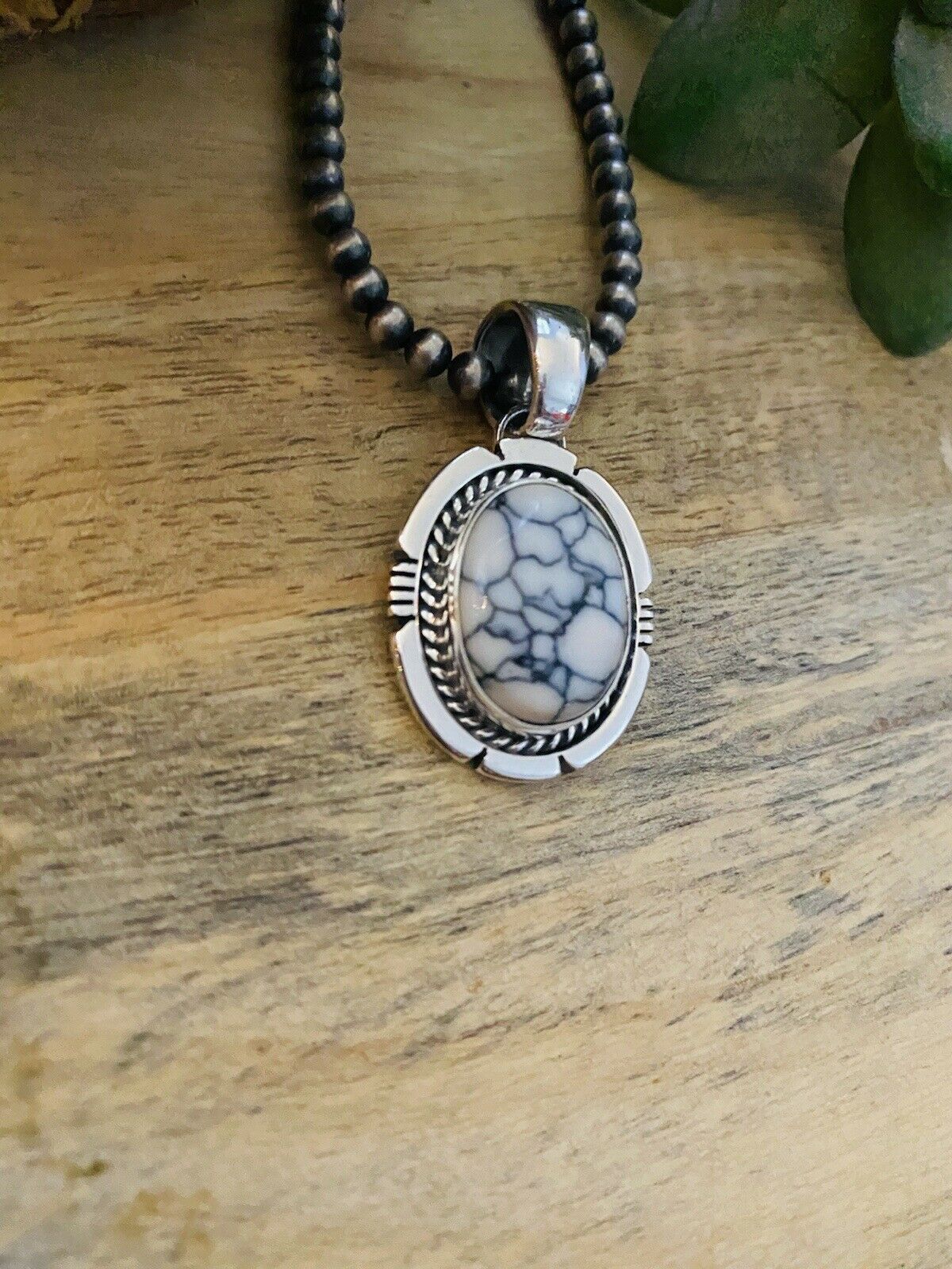 Navajo Sterling Silver & White Gibbsite Pendant