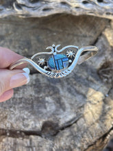 Load image into Gallery viewer, Navajo Blue Opal &amp; Onyx Inlay Sterling Silver Cuff Bracelet