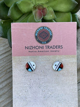 Load image into Gallery viewer, Zuni Sun Face Multi Stone Circle And Sterling Stud Earrings