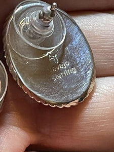 Beautiful Navajo Sterling Silver Apple Coral Oval Post Earrings