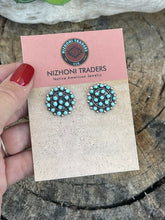 Load image into Gallery viewer, Zuni Sterling Silver &amp; Turquoise Cluster Stud Earrings Signed LW