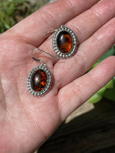 Load image into Gallery viewer, Navajo Sterling Silver and Bead Dot Style Amber Dangle Earrings