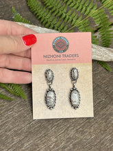 Load image into Gallery viewer, Navajo Sterling Silver &amp; White Buffalo 2 Stone Rope Dangle Earrings