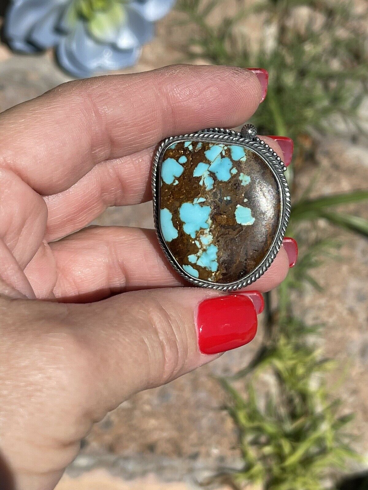 Navajo Number 8 Turquoise & Sterling Silver Statement Ring Size 7