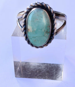 Navajo Turquoise & Sterling Silver Dome Ring With Braided Edge