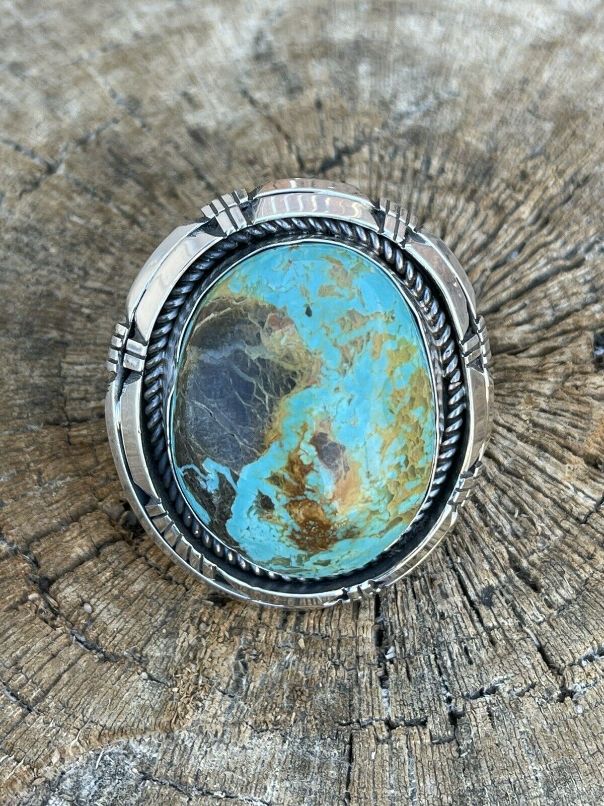 Navajo Sterling Silver Turquoise Shadow Box Ring Sz 8.5