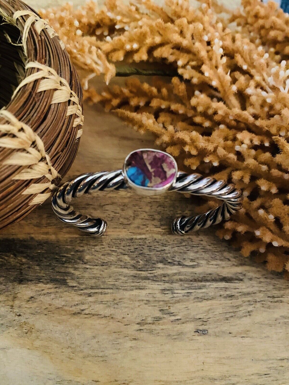 Navajo Pink Dream Mohave & Sterling Silver Cuff Bracelet