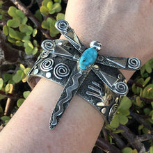Load image into Gallery viewer, Sterling Turquoise Navajo Dragonfly Bracelet Cuff By Alex Sanchez