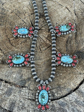 Load image into Gallery viewer, Navajo Sterling Kingman Turquoise Natural Red Coral Necklace Taos Collection