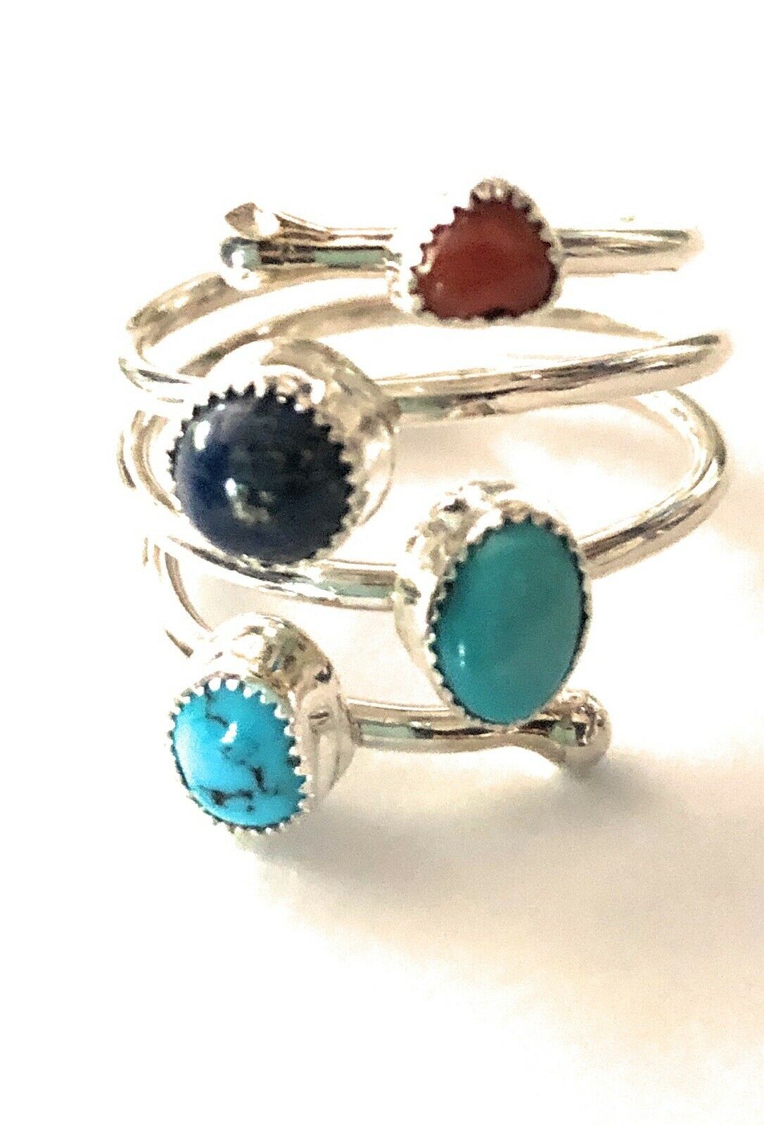 Navajo Turquoise, Lapis and Coral Sterling Silver ring