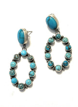 Load image into Gallery viewer, Navajo Turquoise Sterling Silver Cluster Oval Dangle Earrings