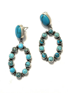 Navajo Turquoise Sterling Silver Cluster Oval Dangle Earrings