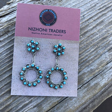 Load image into Gallery viewer, Navajo Turquoise Silver Petit Point Dangle Earrings
