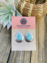 Load image into Gallery viewer, Navajo Hand Stamped Sterling Silver &amp; Turquoise Post Earrings Signed
