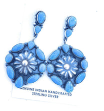 Load image into Gallery viewer, Navajo Morenci Turquoise &amp; Sterling Silver Cluster Dangle Earrings Signed