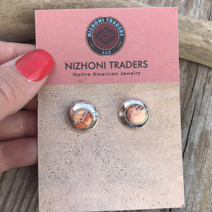 Beautiful Navajo Sterling Silver Orange Spiny Stud Post Earrings