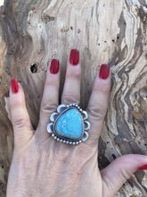 Load image into Gallery viewer, Navajo Classic Turquoise Sterling Southwestern Adjustable Ring Signed