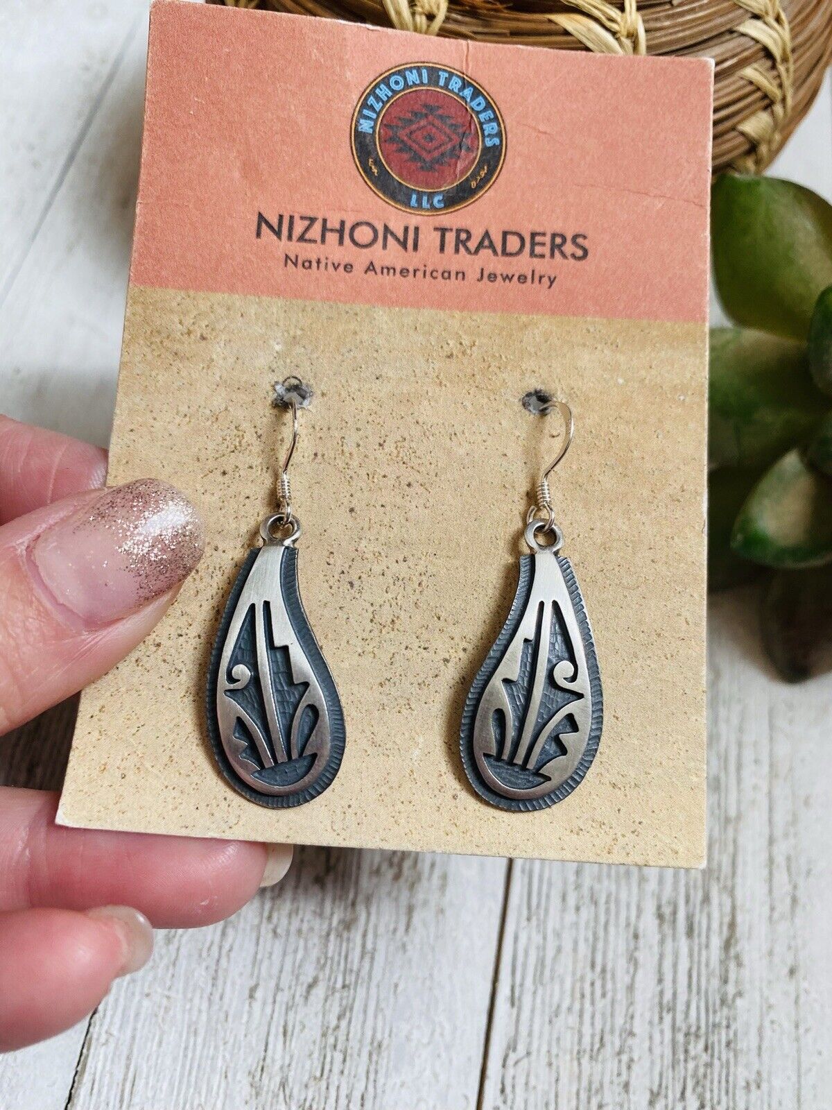 Hopi Overlaid Sterling Silver Dangle Earrings