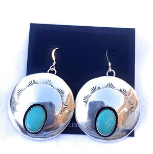 Navajo Sterling Silver & Turquoise Circle Dangle Earrings Signed