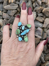 Load image into Gallery viewer, Navajo Sterling Sonoran Gold And Golden Hills Turquoise Cluster Ring Size 6.5