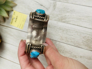 Old Pawn Vintage Navajo Kingman Turquoise & Sterling Silver Watch Cuff