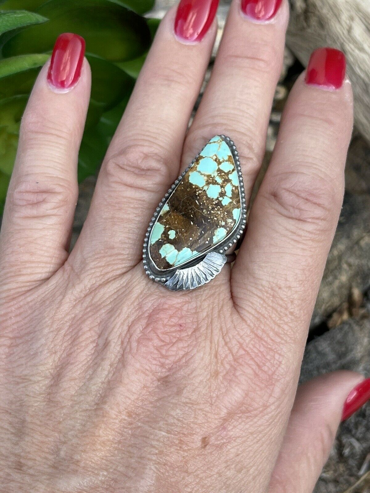 Navajo Sterling Silver Number 8 Turquoise Statement Ring Size 6.5